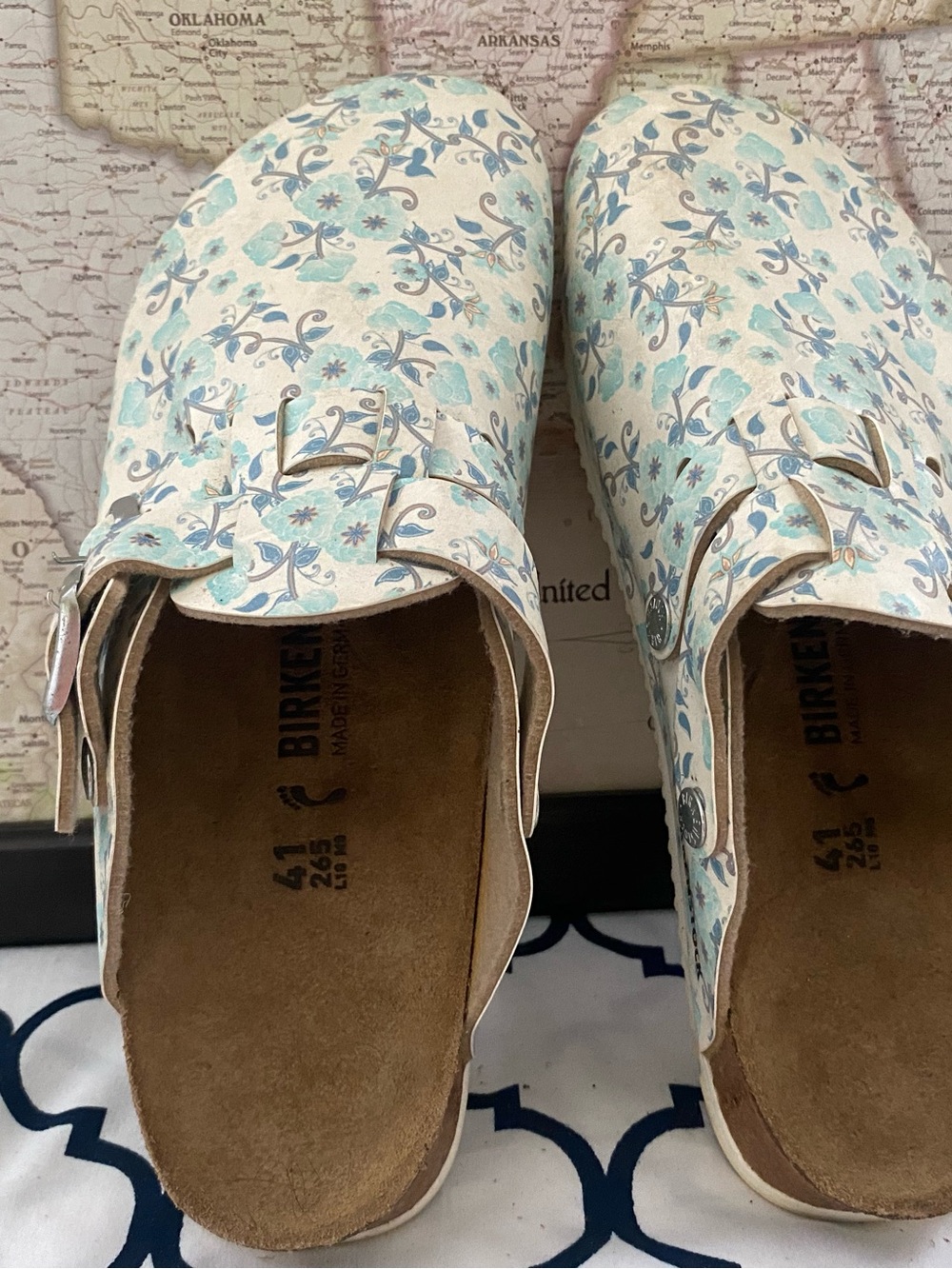 Pre-owned Birkenstyle Boston Floral Clog Sandals in Light Blue 41/10 Narrow fit - Picture 10 of 15